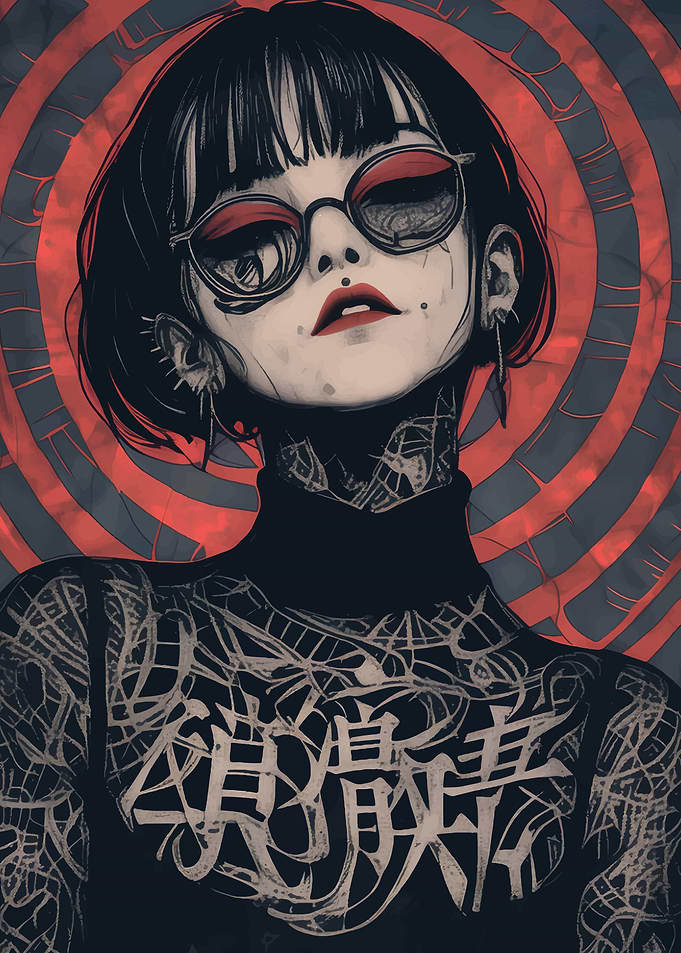 Tattooed Woman in Red
