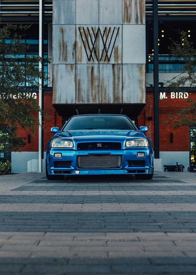 Blue Nissan Skyline R34