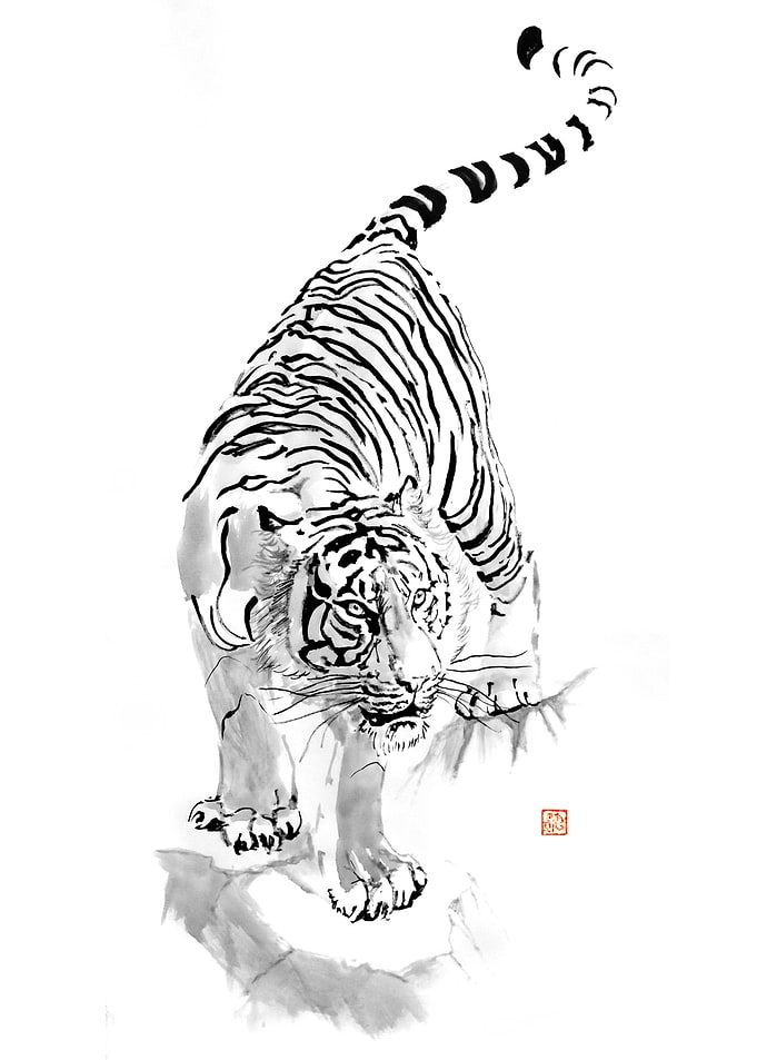 White Tiger Ink Painting