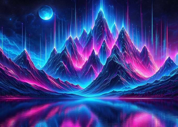 Neon Mountain Midnight Landscape