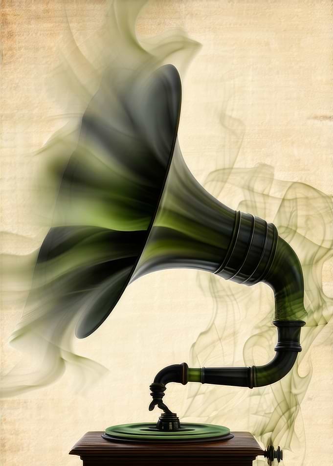 Vintage Gramophone with Smoke