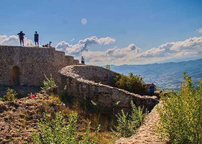 Ruins of an ancient fortress on the top of the Bosnian Pyramid of the Sun in Bosnia