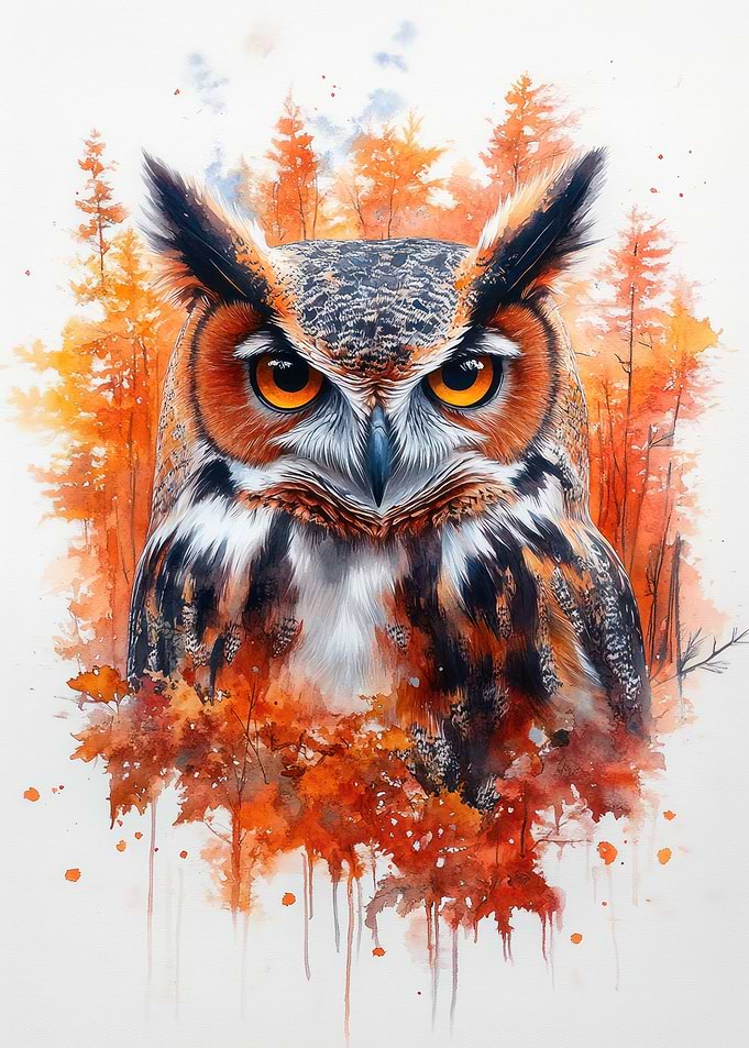 Great Horned Owl Watercolor