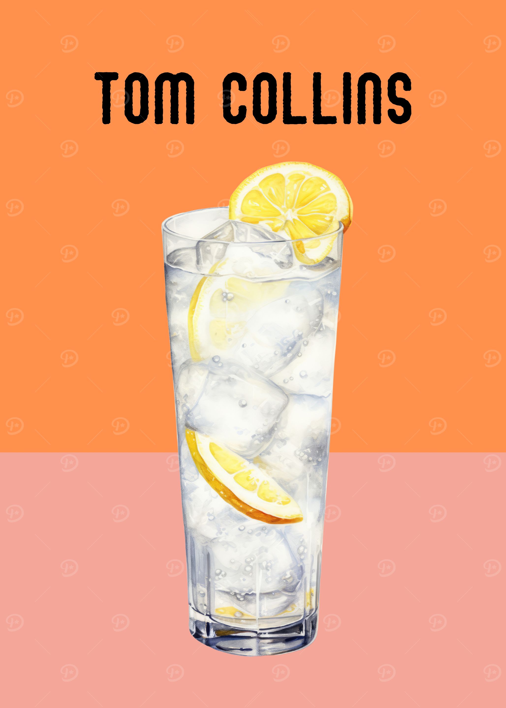 Tom Collins Cocktail Illustration | Tom Collins Cocktail Poster | Classic Bar Wall Art