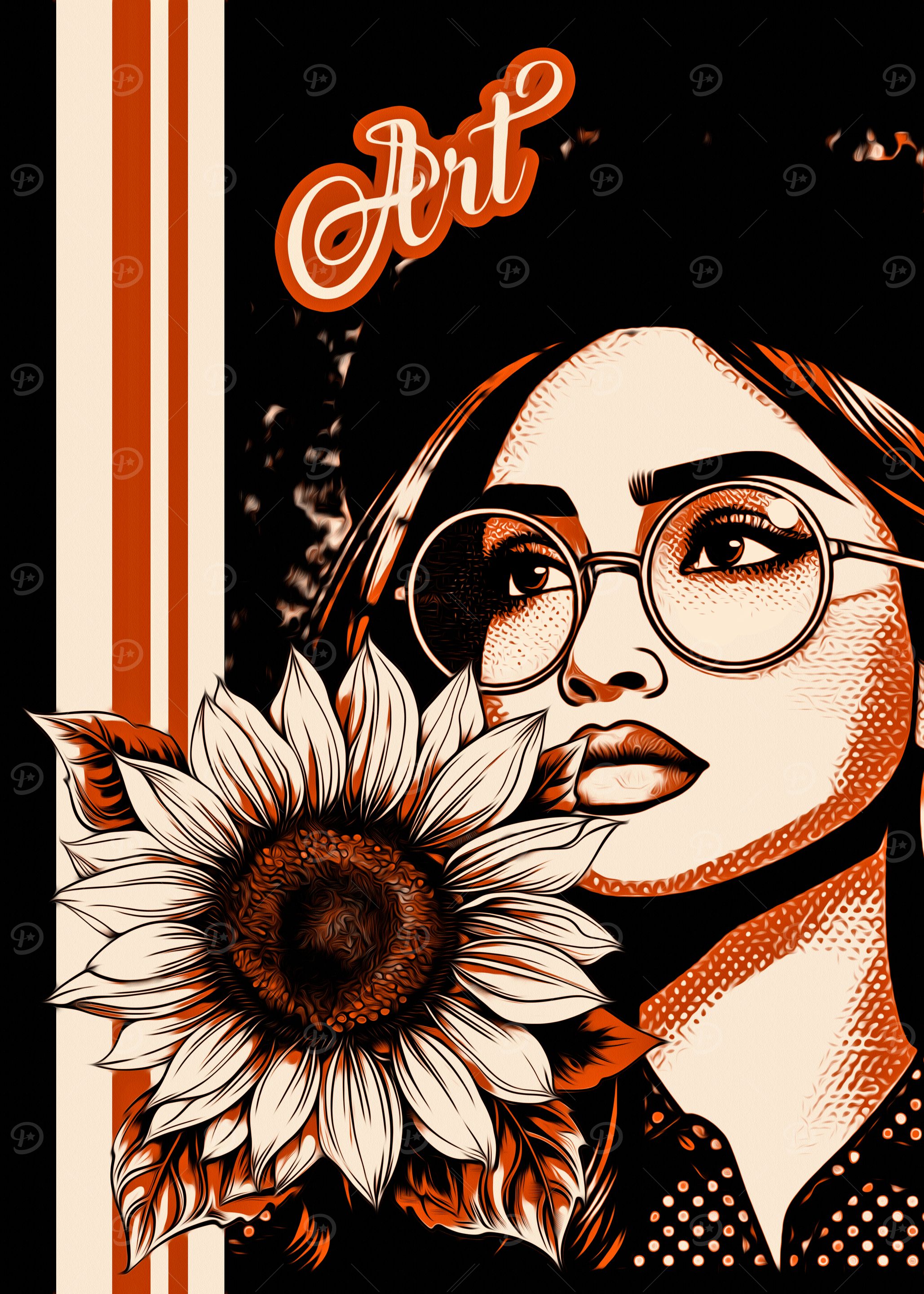 Female Face Behind a Flower