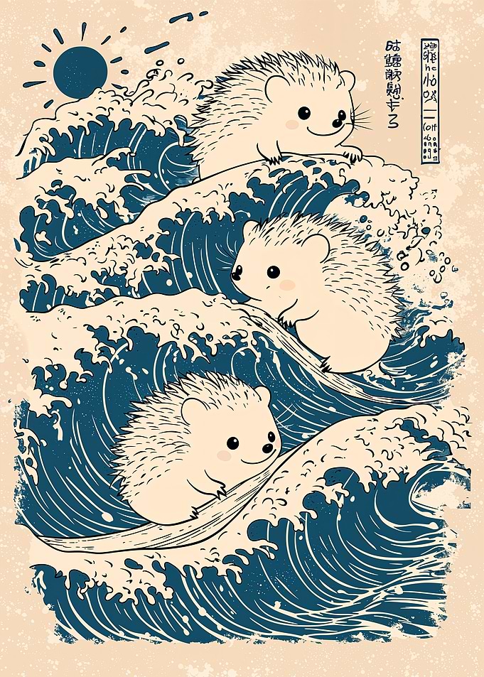 Hedgehogs Riding Waves