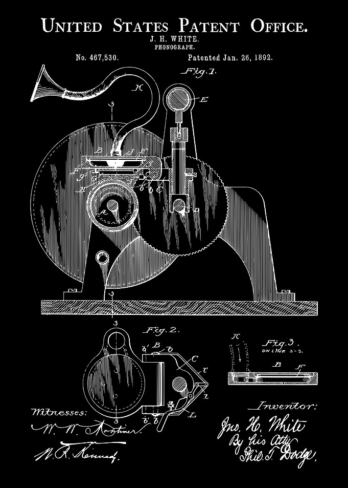 Phonograph Patent Drawing