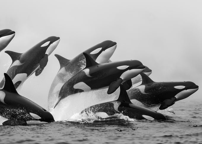 Orcas Leaping from Water