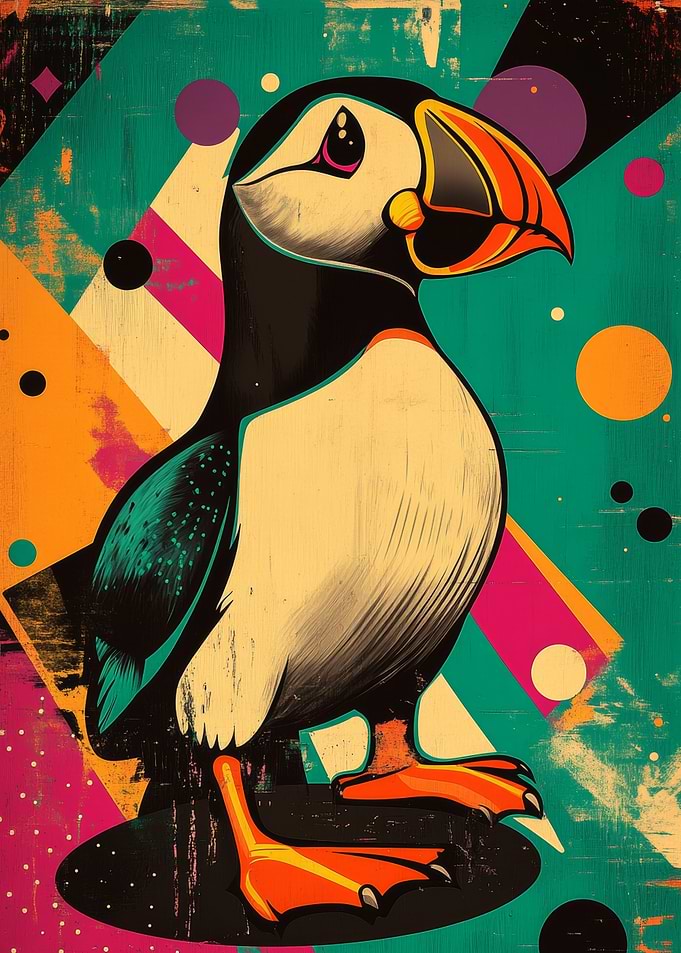 Retro Puffin Illustration | Vibrant Puffin Pop Art