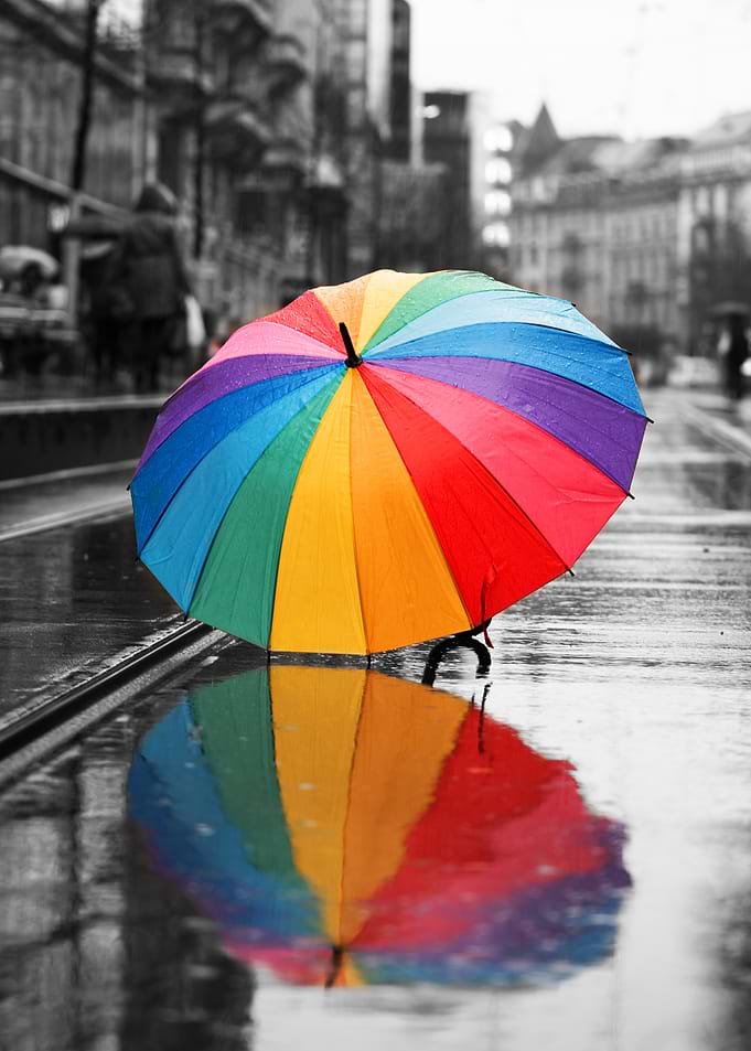 Rainbow Umbrella in City