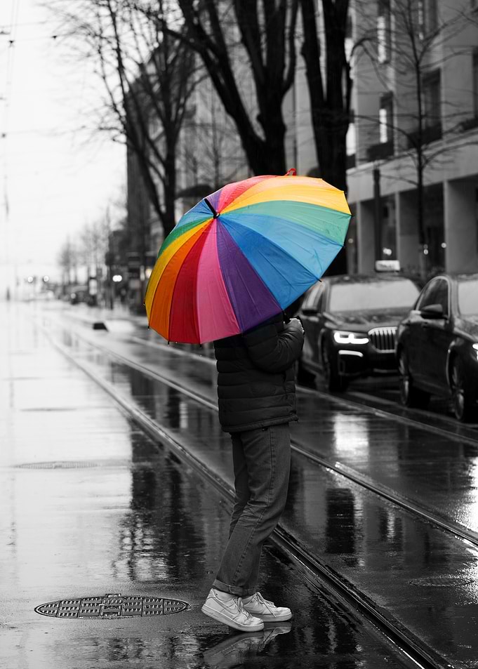 Rainbow Umbrella in City