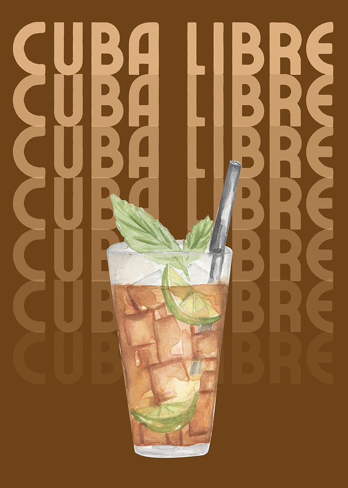 Cuba Libre Cocktail Watercolor