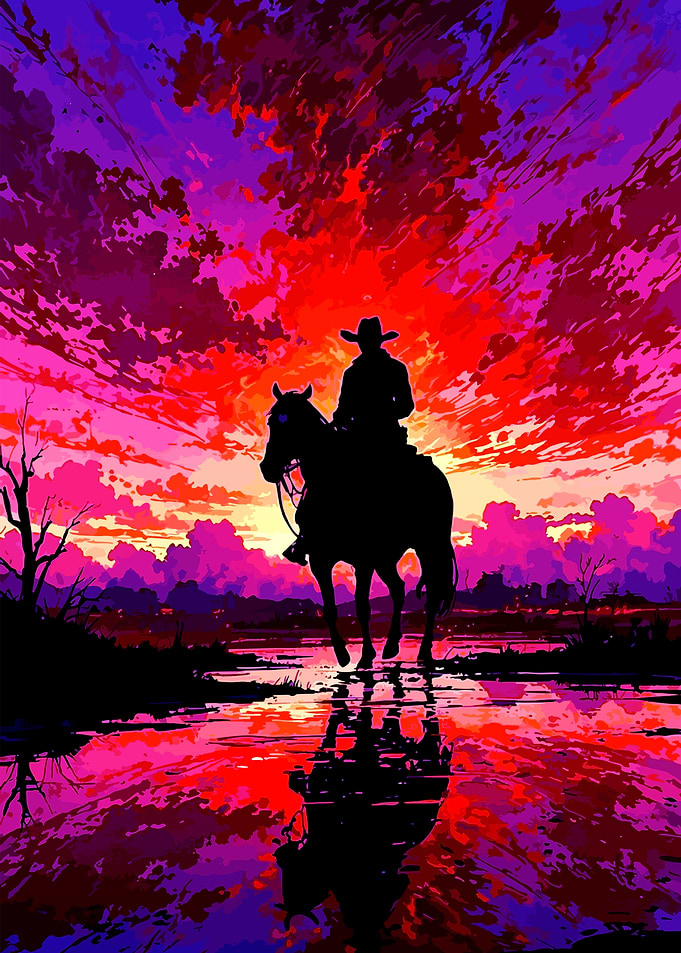 Cowboy Silhouette at Sunset