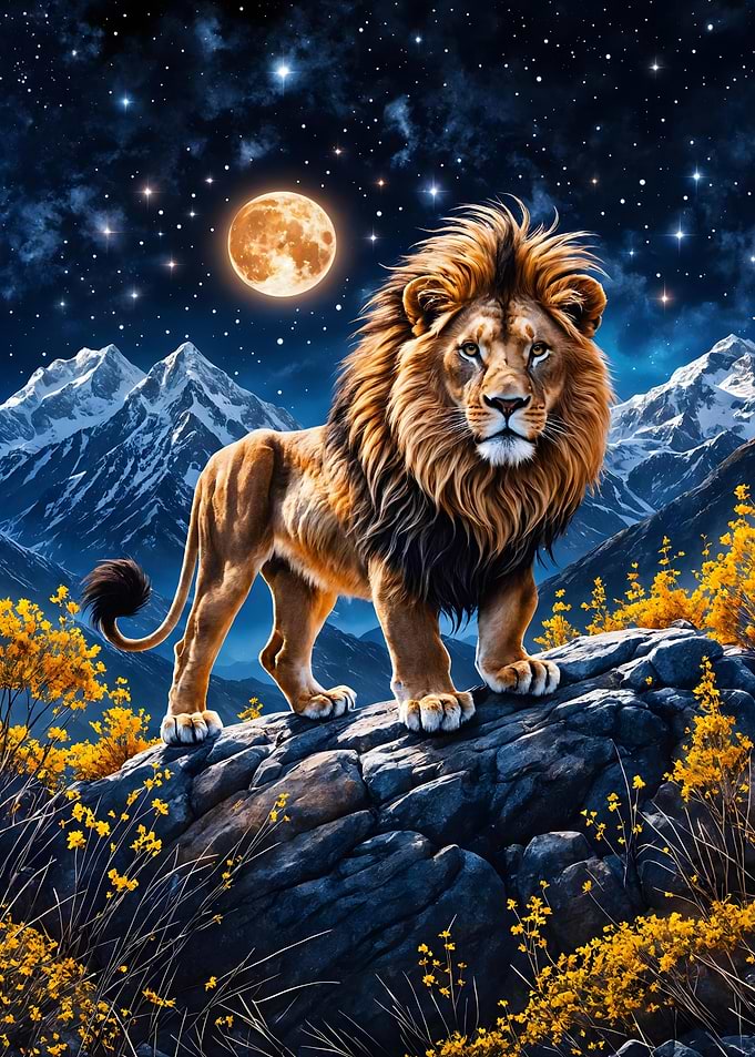 Lion Under Full Moon