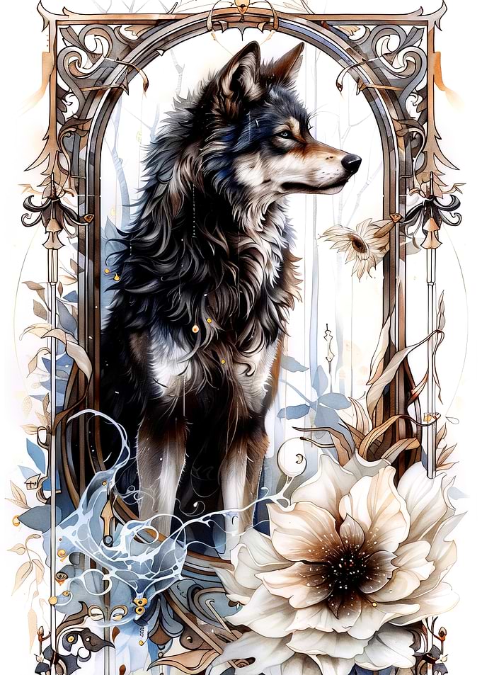 Wolf in Ornate Frame