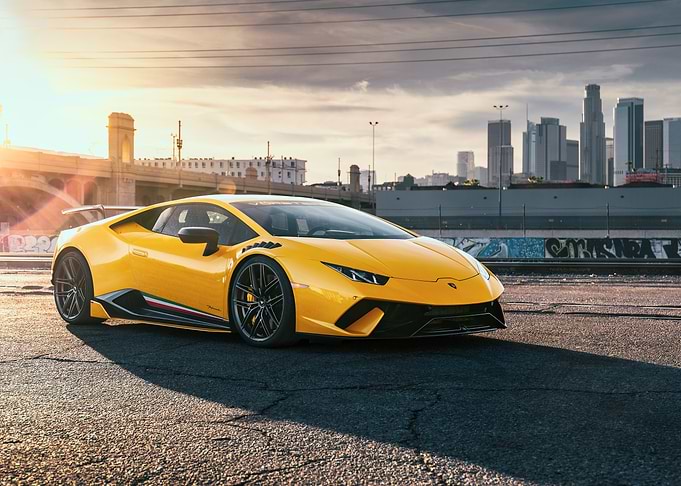 Yellow Lamborghini in City