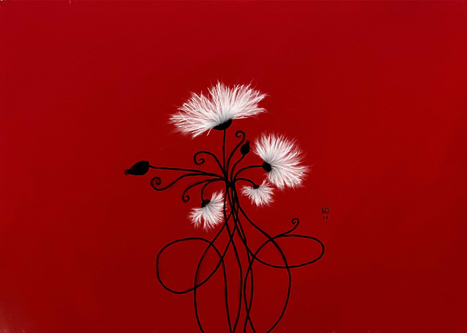 White Flowers on Red