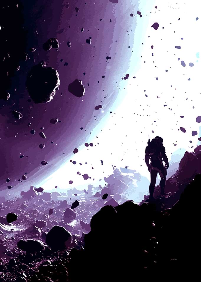 Spacefarer Amidst Asteroids