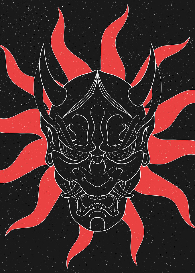 Black Oni Mask with Sun