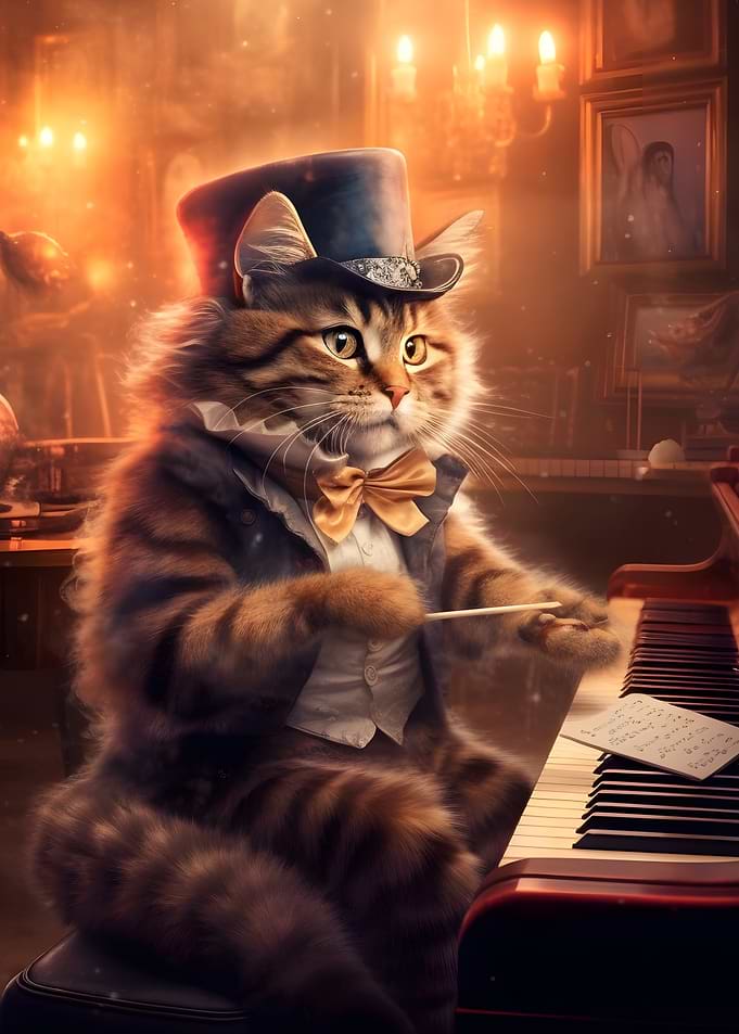 Cat Pianist in Top Hat