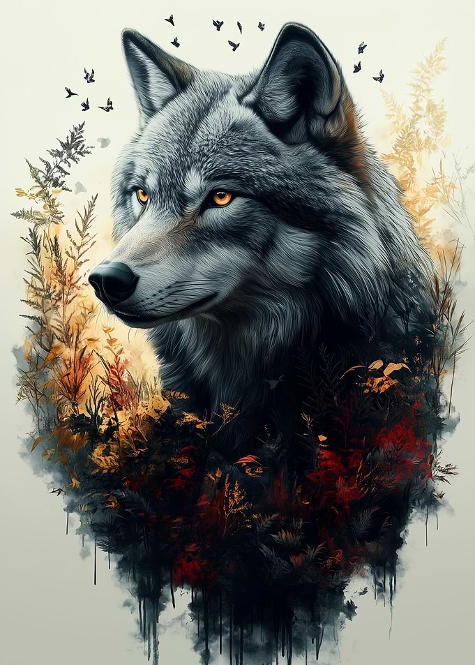 Wolf in Autumn Forest