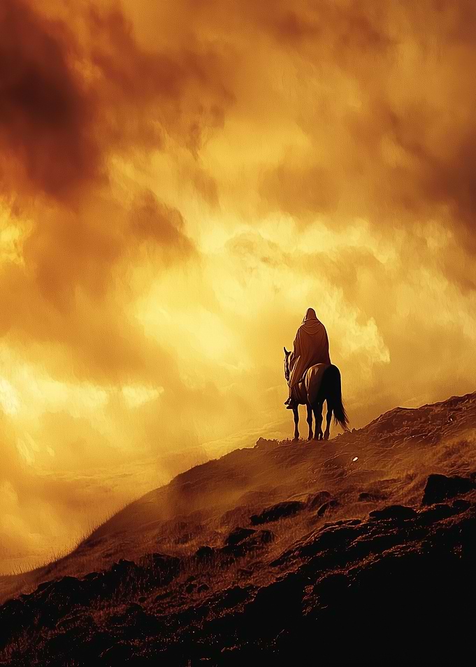 Lone Rider in Golden Sky