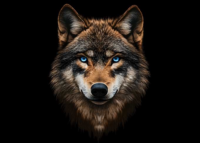 Wolf Portrait with Blue Eyes