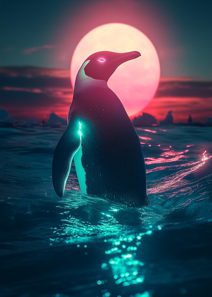 Neon Penguin Sunset