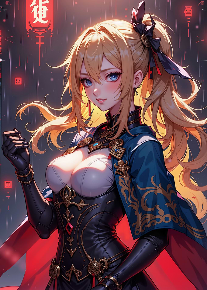 Anime Girl in Blue and Gold