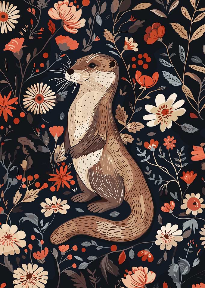Otter in Floral Pattern