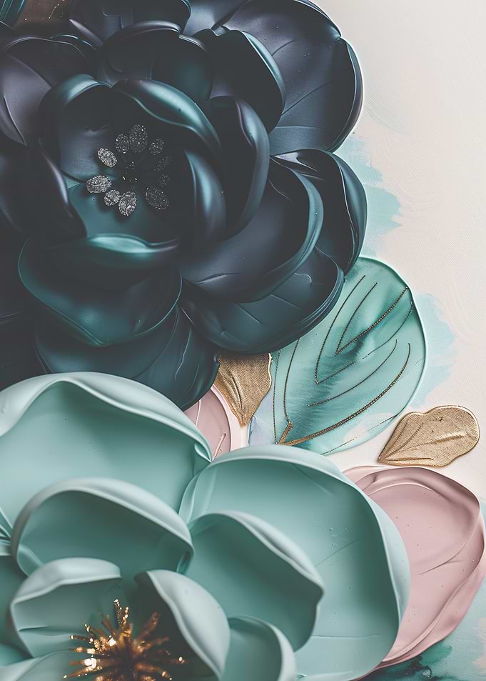 Teal and Gold Floral Art