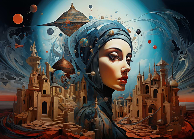 Mystical Cityscape with Woman
