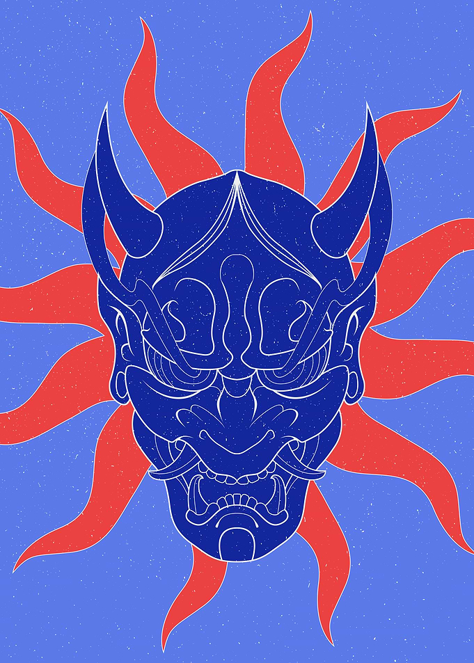 Just Blue Oni Mask Illustration