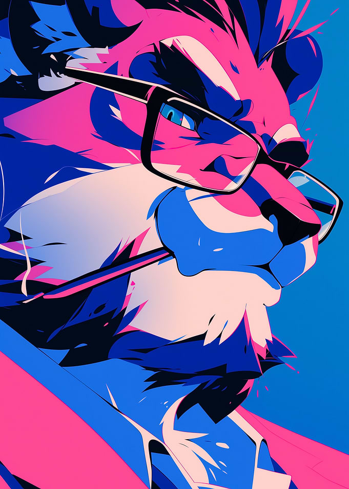Anthropomorphic Lion in Glasses