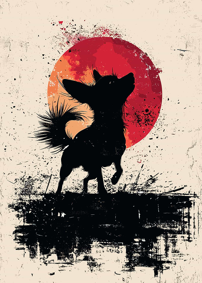 Chihuahua Silhouette with Red Moon