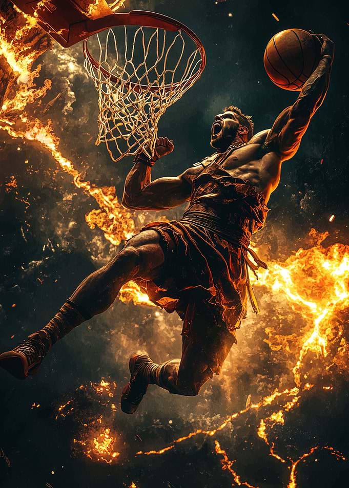 Fiery Basketball Dunk