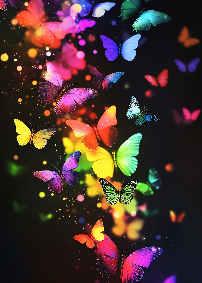Colorful Butterflies on Black