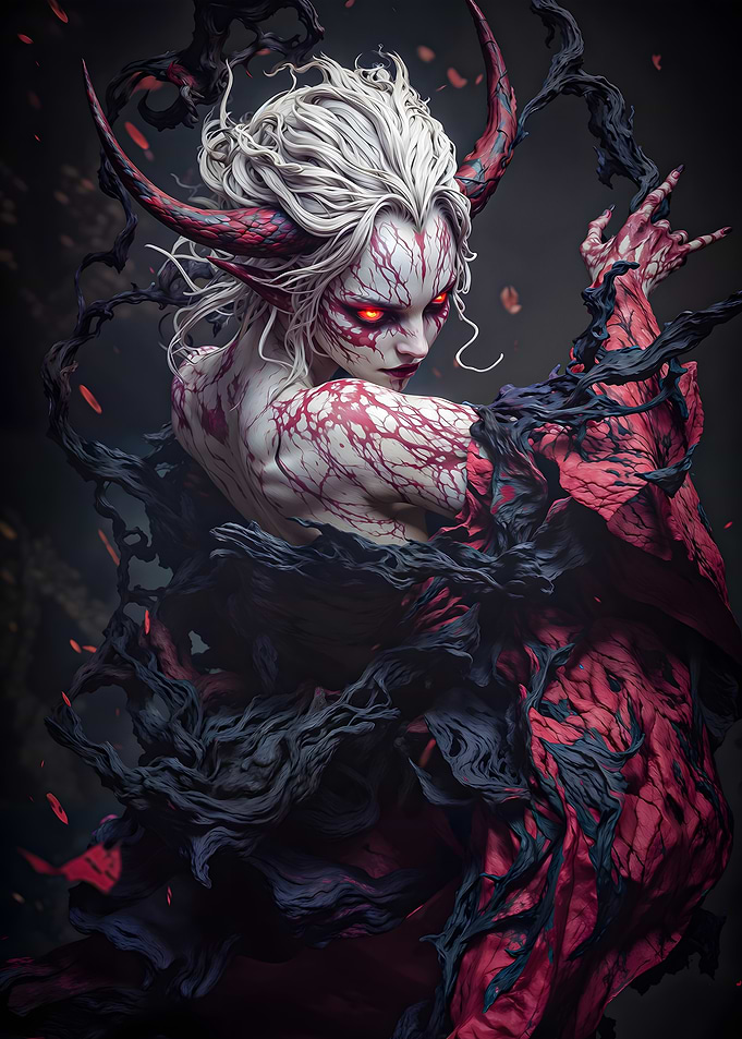 Demon Woman with Red Horns