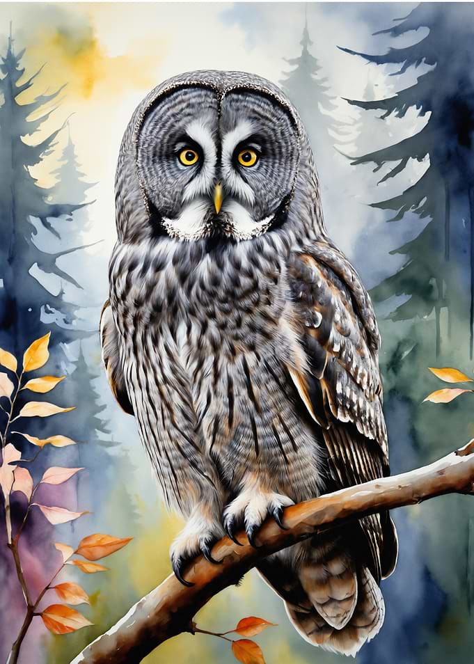Great Grey Owl Watercolor