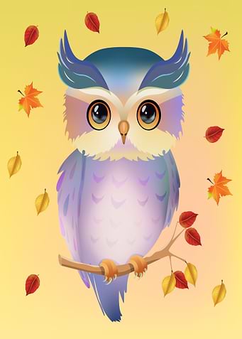 Cute Owl with Autumn Leaves