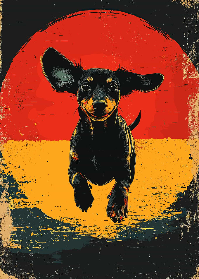 Dachshund Running Sunset