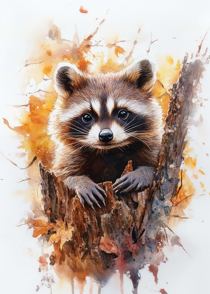 Raccoon Watercolor Painting