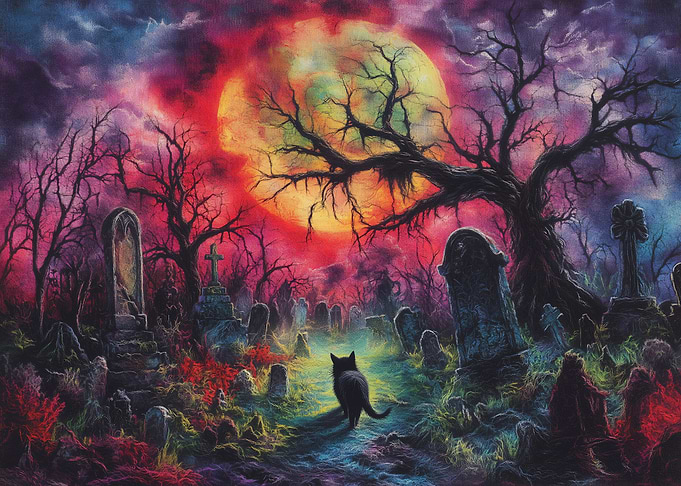 Black Cat in Graveyard