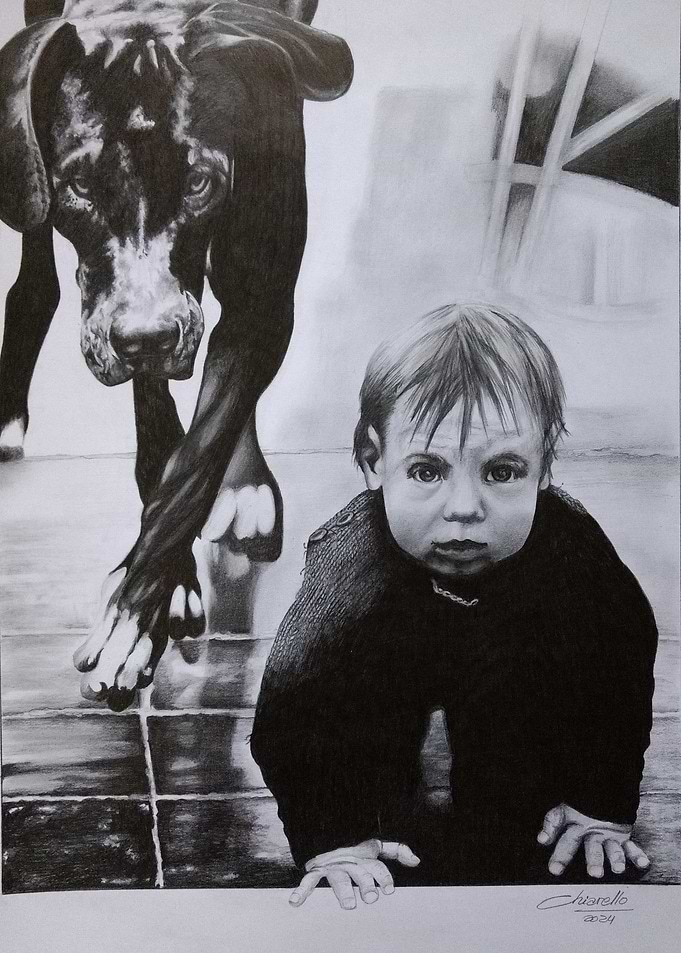 Dog and Child Drawing
