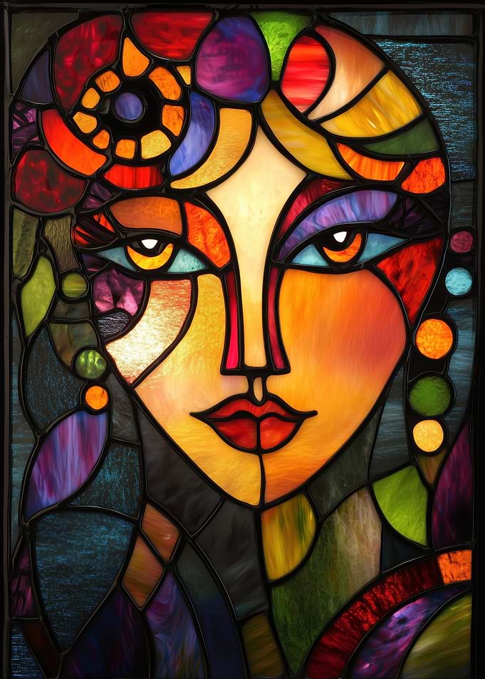 Stained Glass Woman Portrait