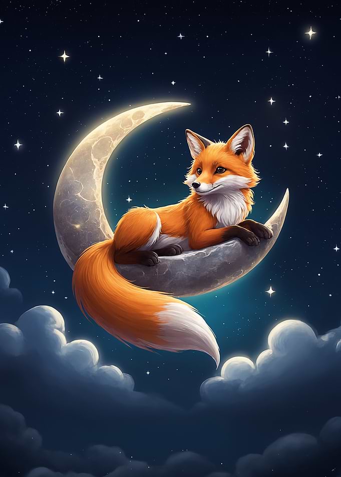 Fox on Crescent Moon