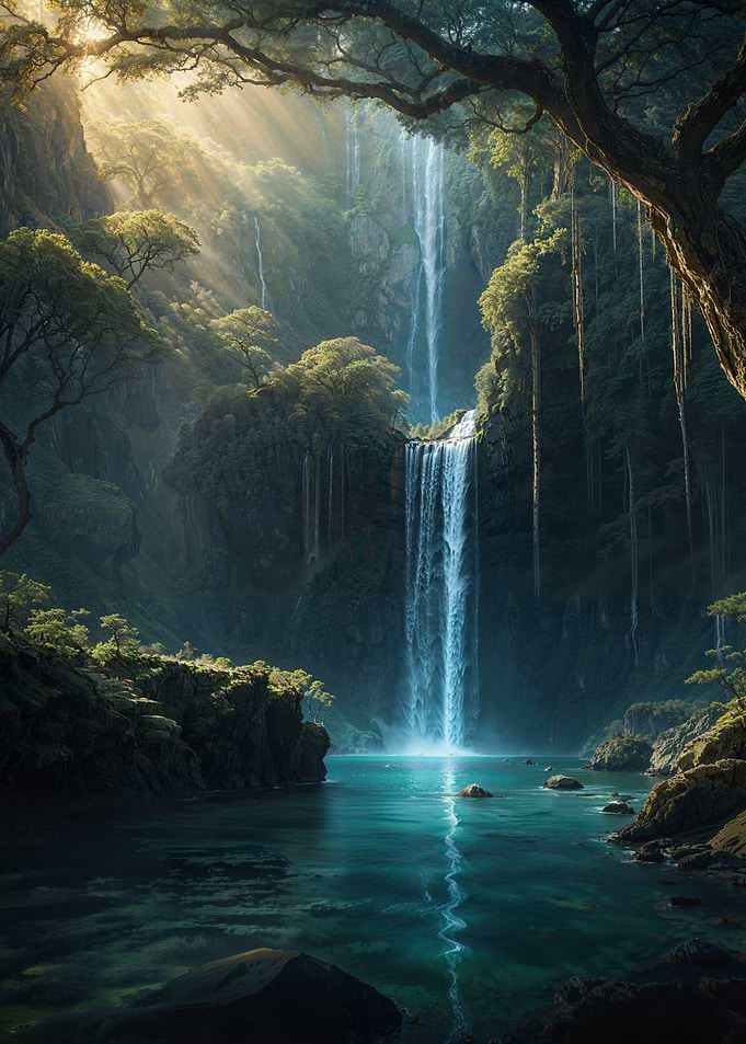 Waterfall in Lush Forest