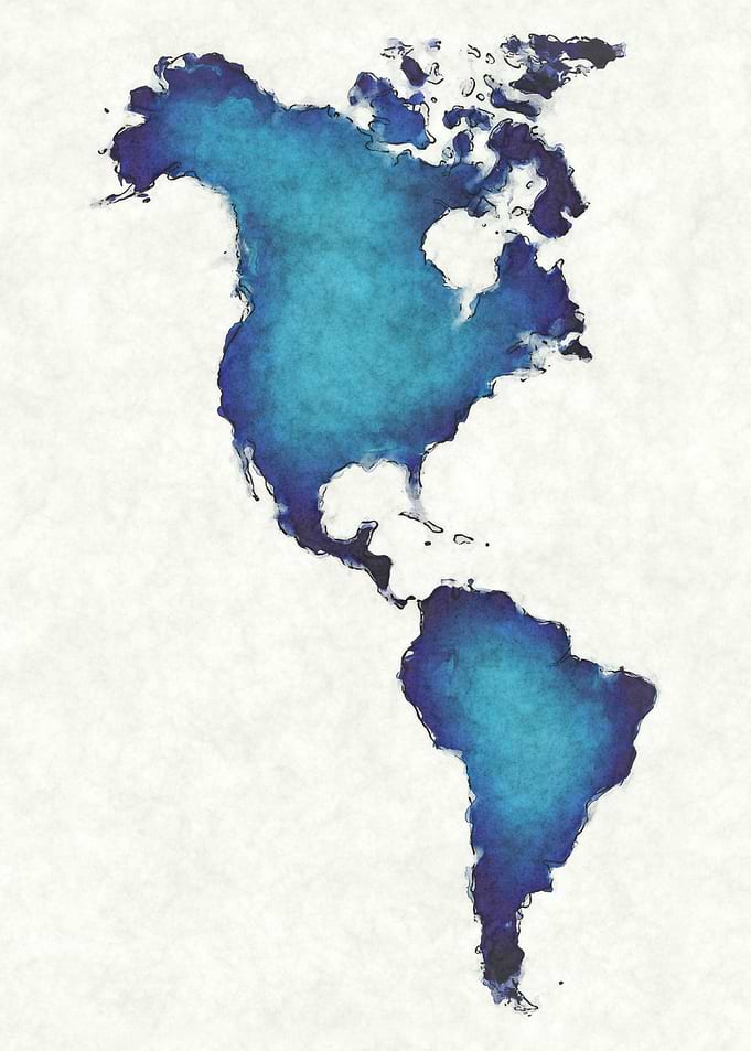 America continent watercolor map