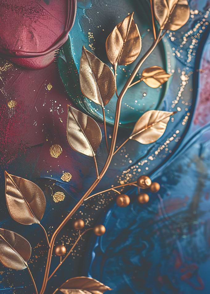 Gold Leaf Branch on Abstract Background