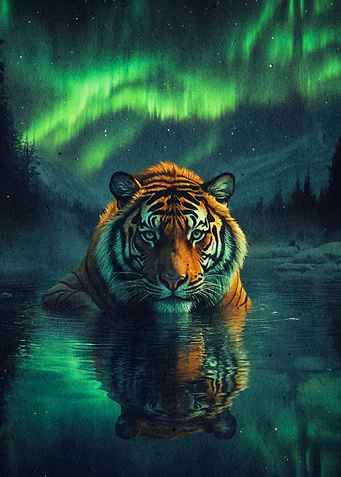 Tiger Under Aurora Borealis